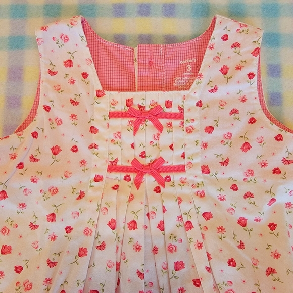 CARTER'S ♡ 2pc Coral 'n White Mini Floral|Bow Top 'n Embroidered Pants Outfit 3M - Picture 8 of 15